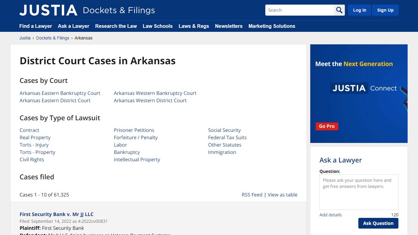 Cases, Dockets and Filings in Arkansas